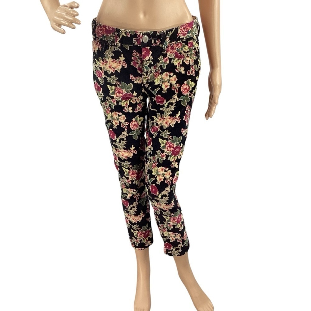 Free People Black Floral Fine Corduroy Skinny Pants Size 28